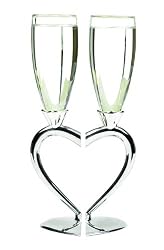 Hortense B. Hewitt Wedding Accessories Interlocking Heart Champagne Toasting Flutes, Set of 2