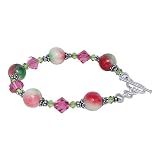 SCBR020 Made with Swarovski Elements&reg; Pink & Green Jade Crystal Bracelet in .925 Sterling Silver with Toggle Clasp 7.5"