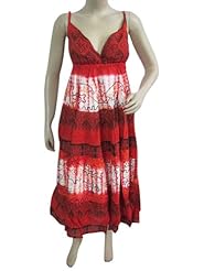 V-neck Spaghetti Strap Cotton General Print Elasticized   Waistline Summer Maxi Dress 