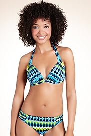 Halterneck Ikat Geometric Print Bikini Top