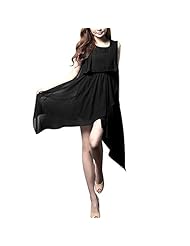 Summer Knee Length Round Neck Elasticized   Waistline Chiffon/Polyester Sleeveless  Dress