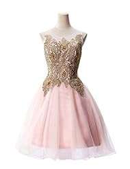 A-line Crystal Scoop Neck Short Flared-Skirt Organza/Tulle Sleeveless Evening Dress/Homecoming Dress/Prom Dress/Party Dress/Wedding Dress 