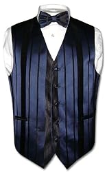Men's Dress Vest & BOWTIE Navy Blue Woven Stripe Design BOW TIE Set for Suit or Tuxedo