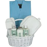 Luxury Pampering Spa and Bath Gift Basket with Waffle Weave Robe, Ocean and Blue