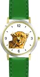 Cheetah Cat - WATCHBUDDY&reg; DELUXE TWO-TONE THEME WATCH - Arabic Numbers - Green Leather Strap-Children's Size-Small ( Boy's Size & Girl's Size )