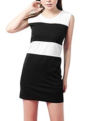 Round Neck Sleeveless Two-Toned Stretchy Cotton/Polyester Mini Dress 