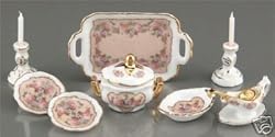 Reutter Porcelain Miniature Classic Rose Dinner Set New for 2006!