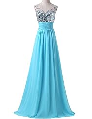 V-neck Acrylic/Chiffon/Satin  Sleeveless Beaded Sequined Backless Pleated  Ball Gown Evening Dress/Prom Dress/Party Dress 