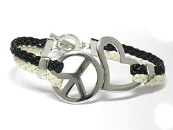 Black White Braided Peace Heart Bracelet Fashion Jewelry