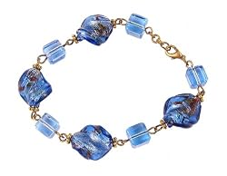 Bracelet - B68 - Murano Style Glass - Twists & Cubes ~ Sapphire