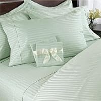 1200-Thread-Count Egyptian Cotton 1200TC Duvet Set and 2 Shams, California King, Sage Damask Stripe 1200 TC