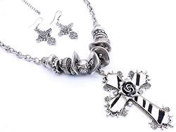 Western Cowgirl Zebra Cross with Silver Rose Necklace