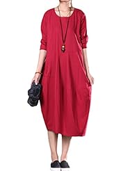  Cotton/Linen Round Neck Summer  Dress With Ruffles