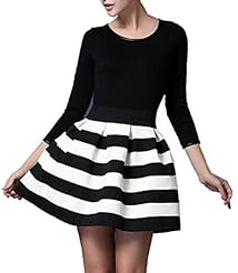 3/4 Sleeves Striped Print Club Dress 