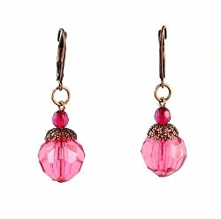 Earrings - E396 - "Crystalline" Balls on Copper Tone Leverbacks ~ Berry