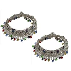 Gift for Her Indian Foot Jewellery Silver Ankle Bracelet Pairs 9.5 inches (sanklt097)