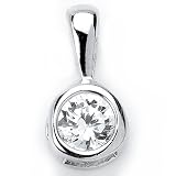 Simply Beautiful Solid Sterling Silver Cubic Zirconia Rhodium Plated Pendant with Single Round Basel Set Cubic Zirconia Stone.