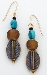 Earrings - Recycled Glass, Turquoise & Brass