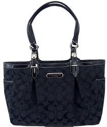 Coach Signature East Weest Gallery Book Shopper Bag Purse Tote Black White