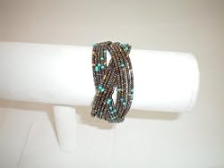 Bracelet Cuff Beads Bronze with specs of turquoise