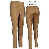 TuffRider Women's Ribb Lowrise Wide Waistband Knee Patch Breech, Charcoal, 26
