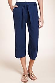 Linen Blend Straight Leg Cropped Trousers with Belt