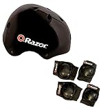 Razor V-17 Youth Multi-Sport Helmet Black Gloss with Razor Youth Pad Set Fits Ages 8-14 sale
