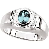 14K White Gold Man's Aquamarine and Diamond Ring