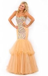 Mermaid Crystals Lace Applique Beaded Crystal Chiffon/Taffeta/Tulle Prom Dress 