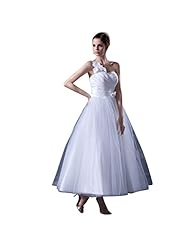 Short Tea Length Lace-Up  One Shoulder Tulle  Ball Gown Wedding Dress 