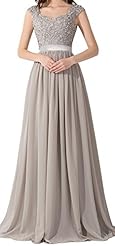 Off the Shoulder Sleeveless Bateau Neck Applique Beaded Illusion Lace Chiffon Evening Dress  with a Brush/Sweep Train  With a Sash 