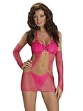 Sexy Pink Halter Dress Criss Cross Front Fishnet Lingerie Matching G String