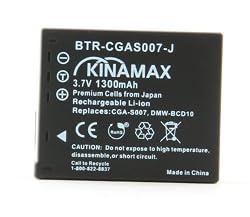 Kinamax 1300mAh S007 / CGA-S007 / CGR-S007 / DMW-BCD10 Replacement Battery for Panasonic Lumix DMC-TZ1, DMC-TZ2, DMC-TZ3, DMC-TZ4, DMC-TZ5 - Japanese Cells