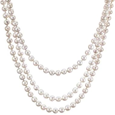 HinsonGayle Glamour Collection Handpicked Ultra-Luster 7.0-7.5mm White Circl&eacute; Baroque Cultured Pearl Rope Necklace (65 Inches)