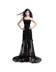 Tulle Applique Beaded Sheer Lace-Up Evening Dress/Prom Dress/Wedding Party Dress  with a Brush/Sweep Train 