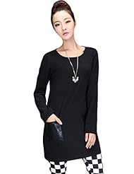 Plus Size Long Sleeves Cotton/Polyester/Spandex Stretchy Bateau Neck Striped Print  Shirt  Dress