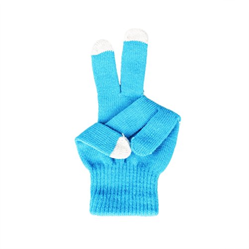 Knitting Autumn Winter Fashion Lovely Warm Touch Screen Capacitive Gloves with Five Fingers (Blue)