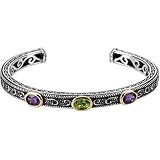 Sterling Silver and 14K Yellow Gold Amethyst, Peridot and Sapphire Bracelet