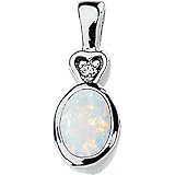 14K White Gold Opal and Diamond Pendant