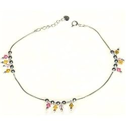 Ankle Bracelet Pair Silver Gemstone 10.50 inches (gnklt005)