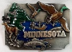 Minnesota State 3-D Enamel Pewter Belt Buckle