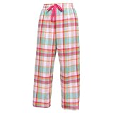 Beach Pink Green tartan plaid check tie cord flannel cotton pants for lounging, sleep, sports. Unisex relaxed fit,