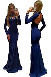 Sexy Backless Keyhole Cocktail Long Sleeves Jersey/Polyester/Spandex Mermaid Party Dress/Maxi Dress  with a Brush/Sweep Train 