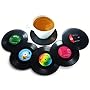 Set of 6 Colorful Vinyl Record Disk Coasters With Funny Labels - Perfect for Music Lovers