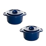 Nordic Ware Pro Cast Traditions Enameled Mini Cocotte Pan with Cover, Set of 2, 12-Ounce, Midnight Blue