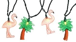 Set of 10 Flamingo & Palm Tree Patio Novelty Christmas Lights - Green Wire