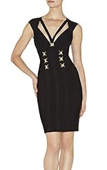 Sexy V-neck Spring Summer Nylon/Rayon/Spandex Halter Fitted Open-Back Cutout Bandage Dress/Bodycon Dress/Party Dress 