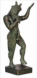Pan Playing Lute Greek Statue, green bronze finish