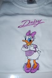 Embroidered Daisy T on white shirt Child M (10-12)