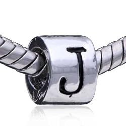 Pugster Cylindrical Shaped Letter J European Bead Fits Pandora Charm